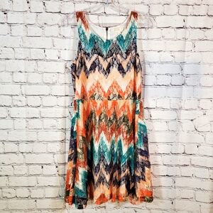 Love Fire Multicolor Lace Fit & Flare Southwestern Boho Tank Dress Size L